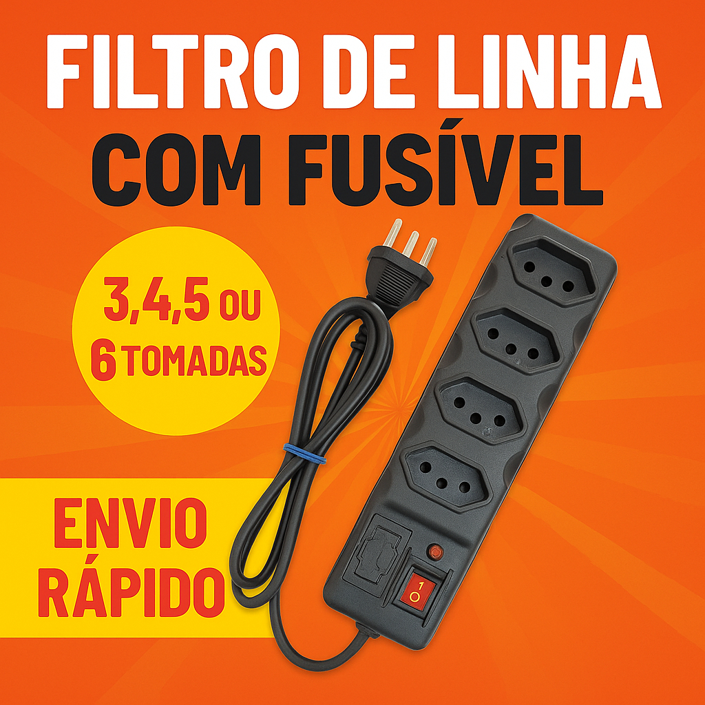 FILTRO DE LINHA 3/4/5/6 ENTRADAS RÉGUA COM FUSÍVEL 110/220V BIVOLT 10A cabo 85 cm Extensao Eletrica