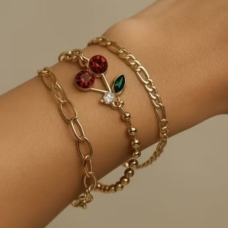 Conjunto de Pulseiras modernas moda feminina hipoalergênico trevo Virgínia cereja borboleta moda final de ano .