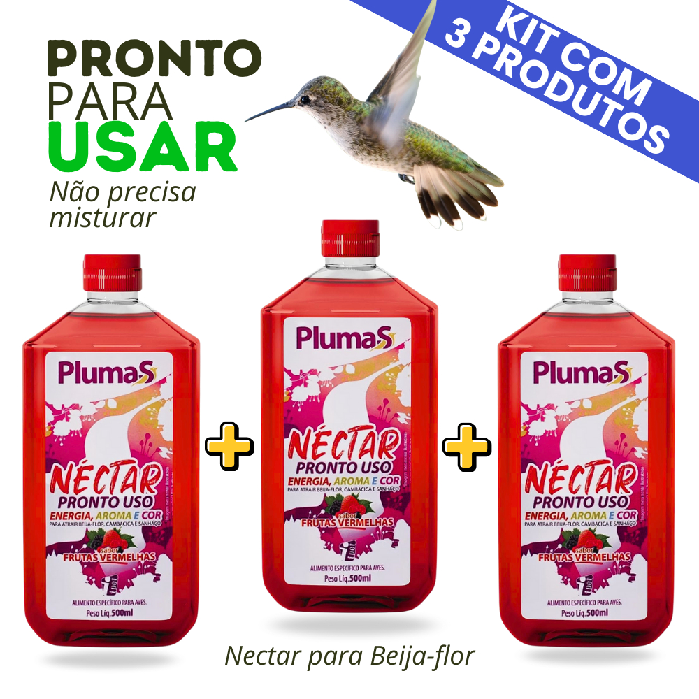 Kit 3 Néctar Beija-flor Líquido Pronto Uso Cambacica e Sanhaço 500ml Ipet