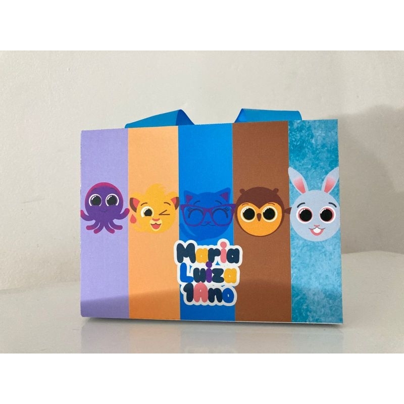 Sacolinha Bolofofos Personalizada – Lembrancinha Infantil – Festa Bolofofos – Papel 180g – Alça de fio nautico