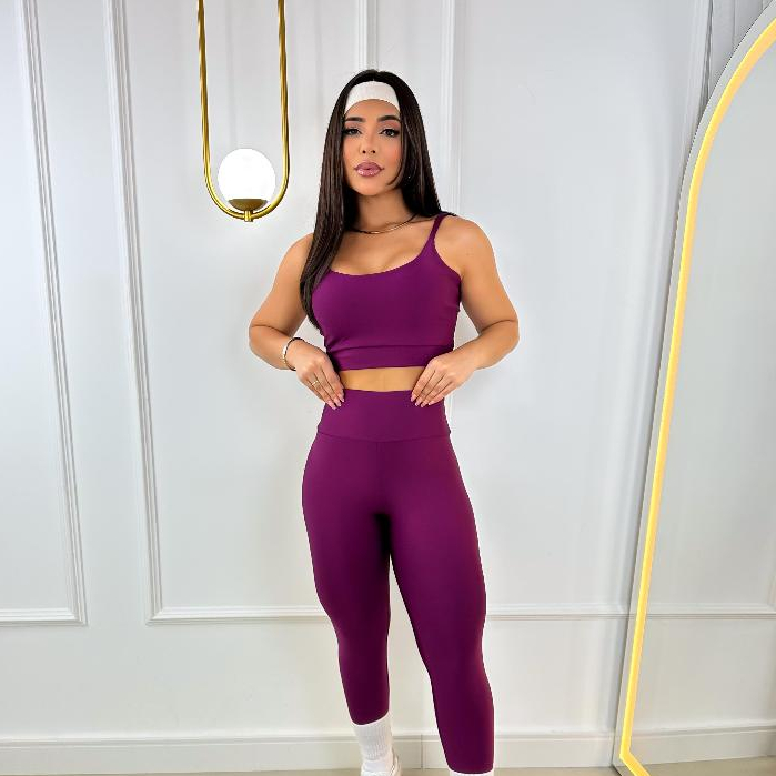 Conjunto Calça Legging e Top Fitness Zero transparência com Bojo removível Roupa de Academia feminino liso