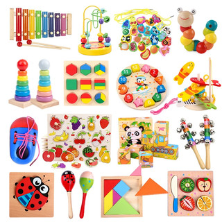 Kit 9 Brinquedos Montessori Educativo Pedagogico De Madeira Colorido