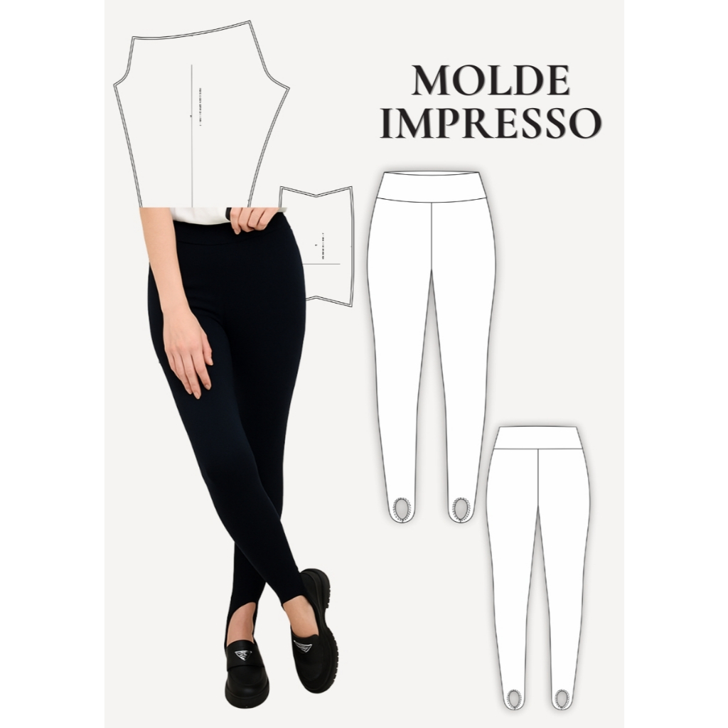 MOLDE EM PAPEL PARA COSTURA IMPRESSO  DE CALÇA LEGGING PÉZINHO - CALÇA FUSÔ - MOLDE DE ROUPA PAPEL KRAFT