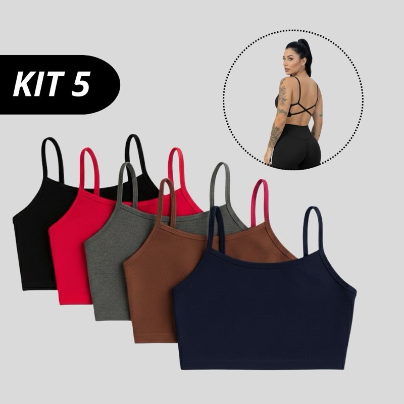 KIT 5 Top CRUZADO costa nua moda gringa confortável fitness academia casual