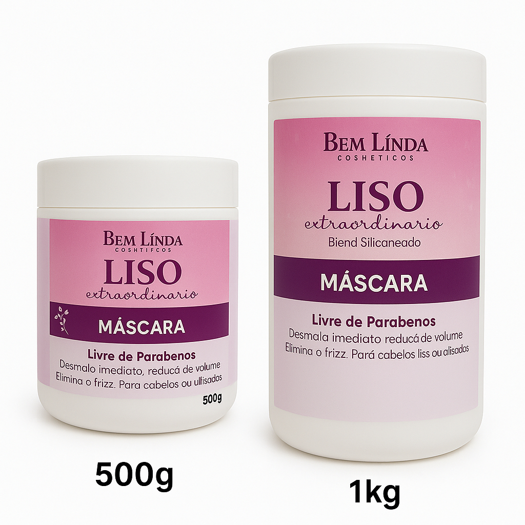Máscara Liso Extraordinário 500g e 1kg Alinhamento Capilar Antifrizz Hidratação Brilho Intenso