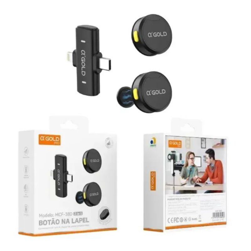 Microfone de lapela Duplo sem fio Usb C e Lightinig Magnético Smartphone iPhone live  gravação