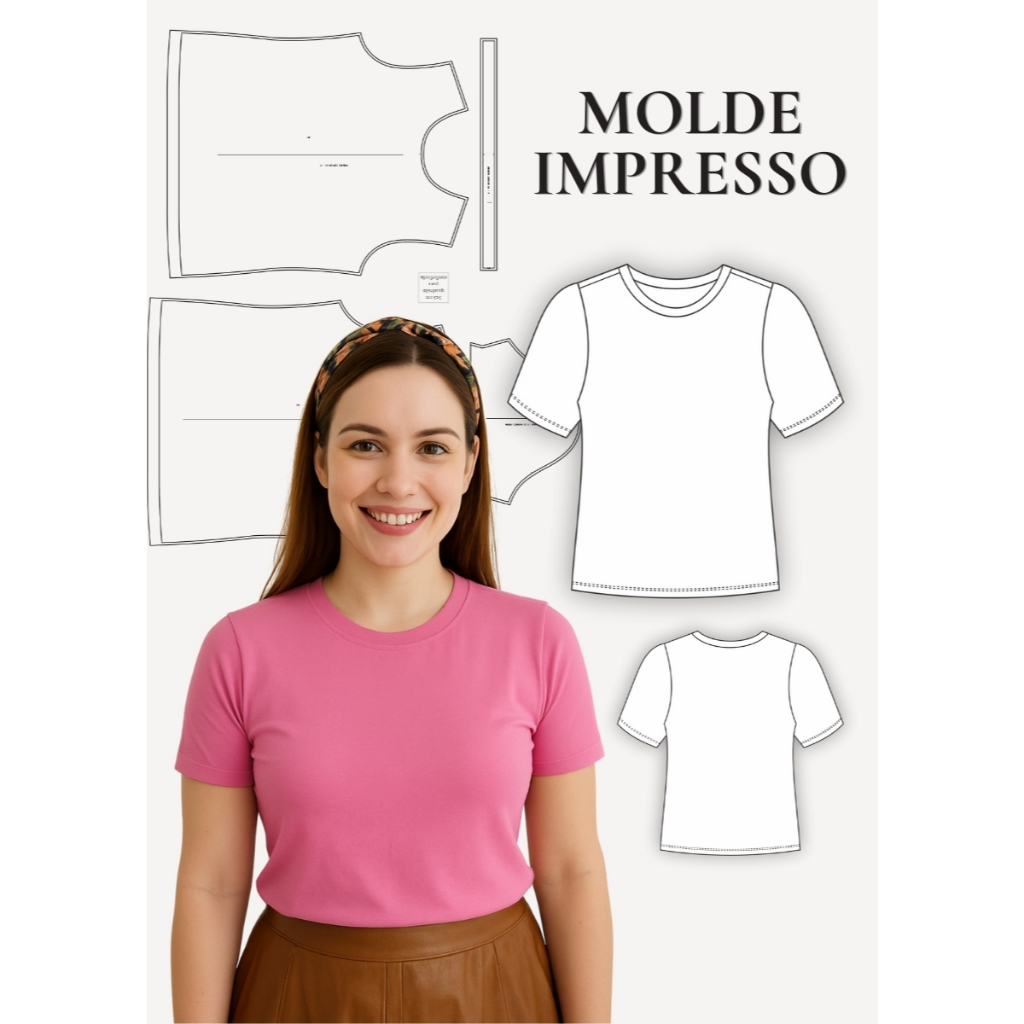 MOLDE EM PAPEL PARA COSTURA IMPRESSO DE BLUSA BÁSICA FEMININA PLUS SIZE - MOLDE DE ROUPA PAPEL KRAFT