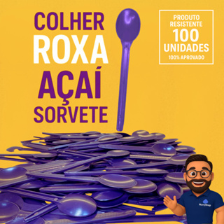 100 UNI Colher Inquebrável Roxa para Açai Sobremesa Sorvete Bolo Festa 13 cm. em Oferta na Shopee