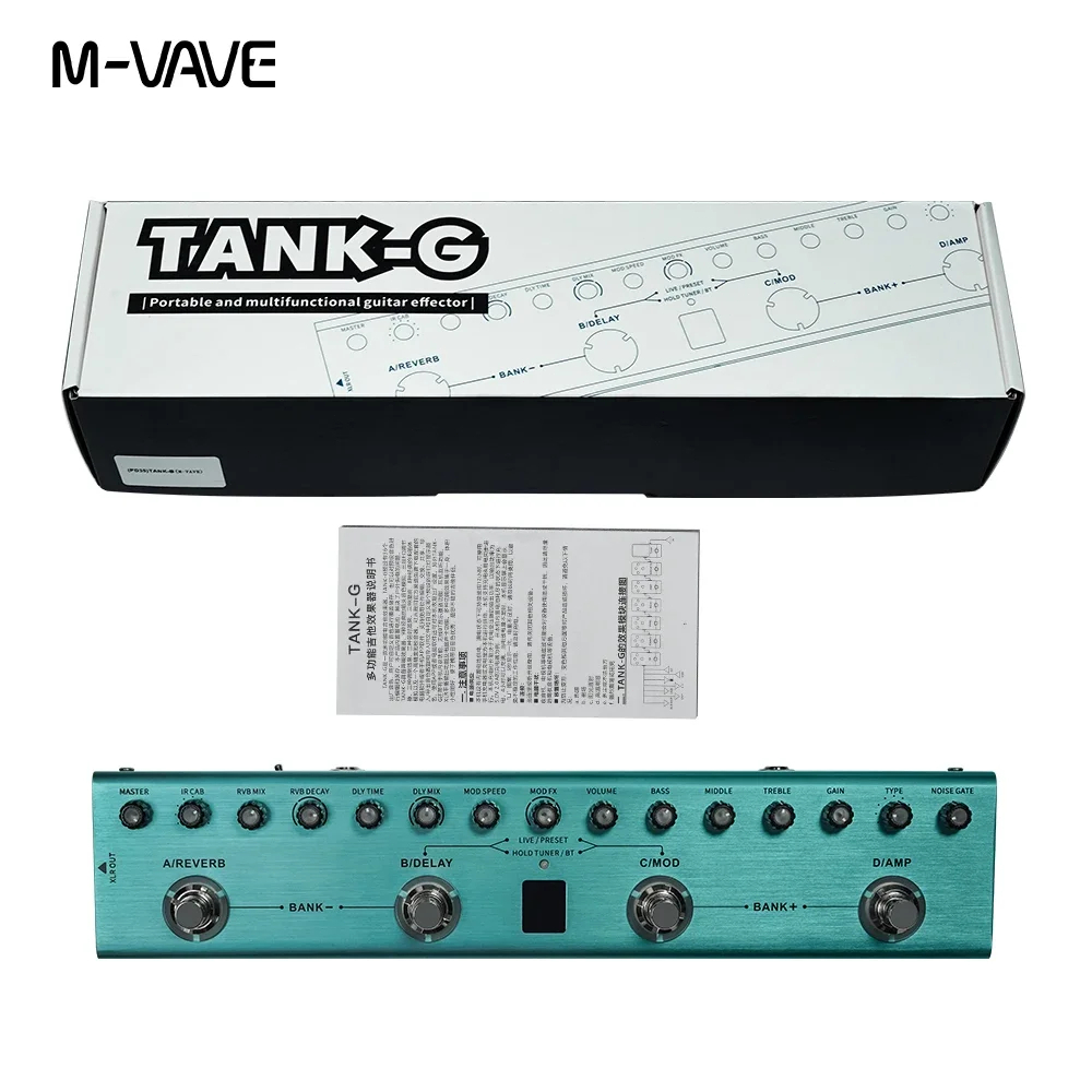 Pedal multiefeitos para guitarra M-VAVE Tank-G 36 predefinições 9 slots de pré-amplificador 8 slots de cabine de