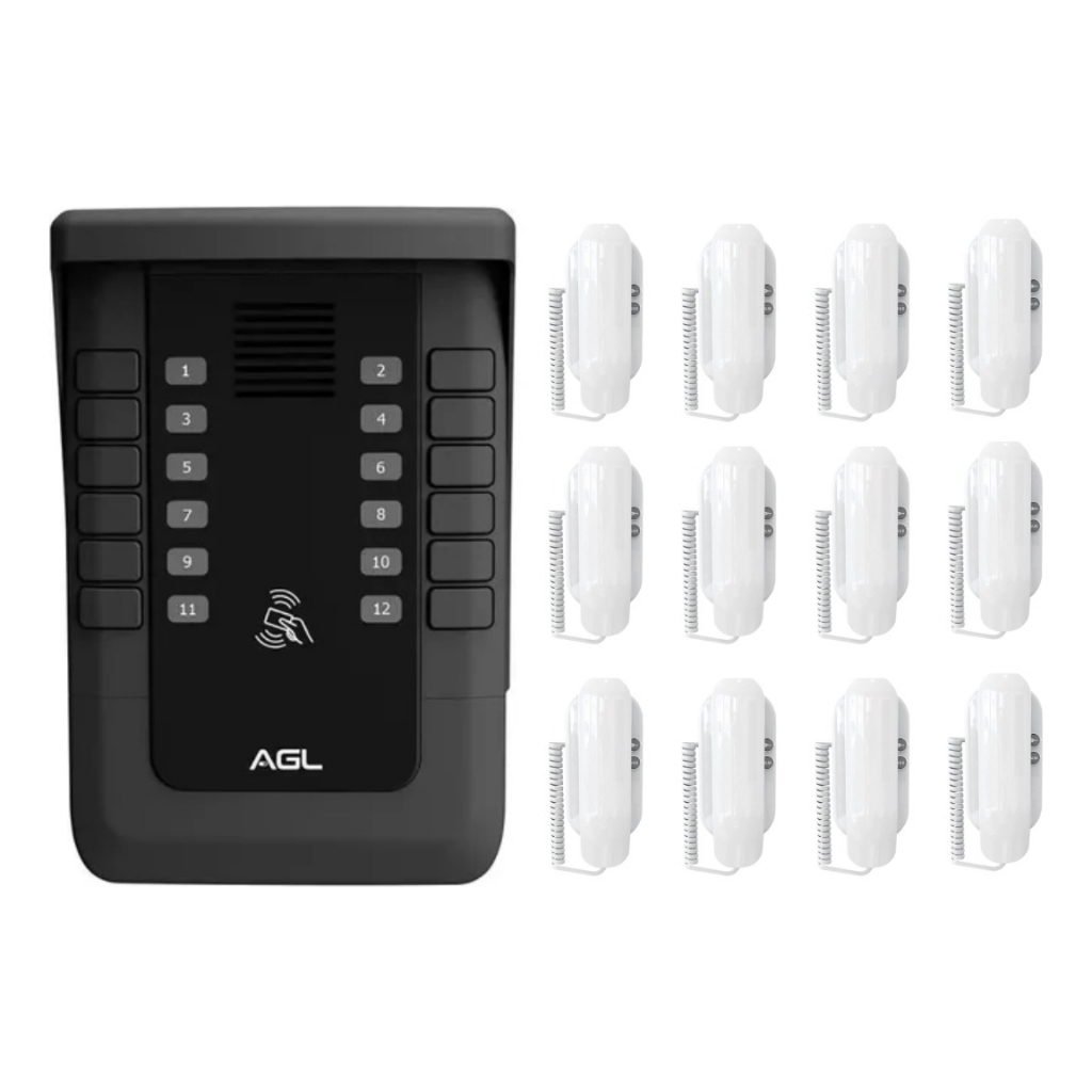 Kit Porteiro Coletivo Eletrônico Agl S-500 com Interfones S100 Cor Preto 12 Volts