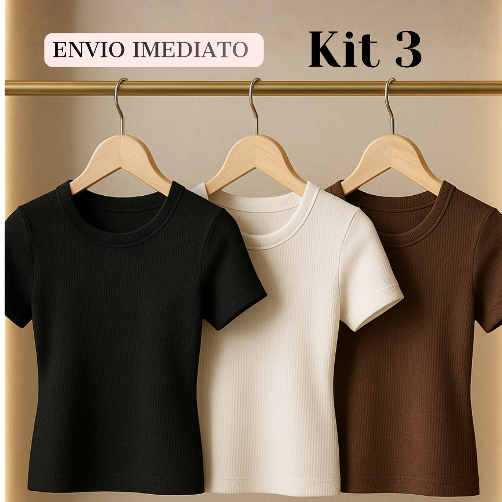 Kit 3 Blusas Feminina Estilosa Ribana Canelado Elegante Tendência Verão