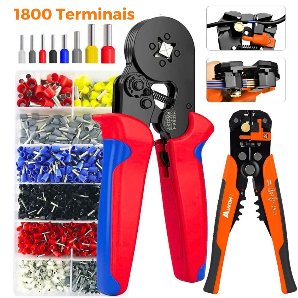 Kit Alicate Crimpador Descascador 1800 Terminais Ilhós Tubular Alicate Multifuncional