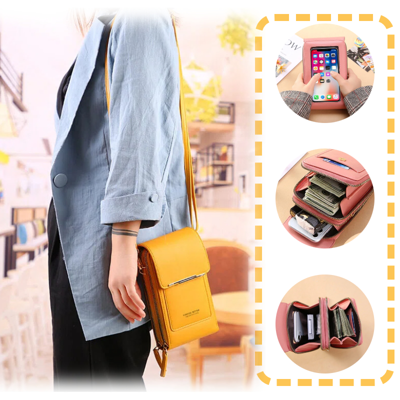 Crazy Bag Bolsa Feminina Transversal Touch Screen com Porta Celular e Cartão Fecho Magnético