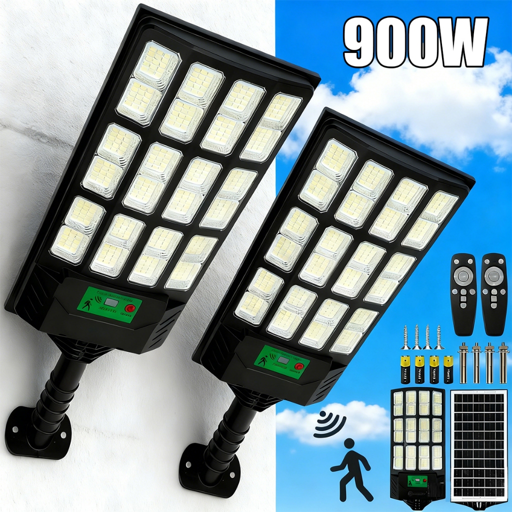 Kit 2 Luminária Solar Externa 900W/700W/500W Potente com Controle em Oferta na Shopee