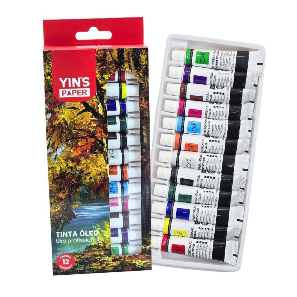 Tinta A Óleo Estojo 12 Cores Bisnaga Alta Qualidade Para Pintura Artística