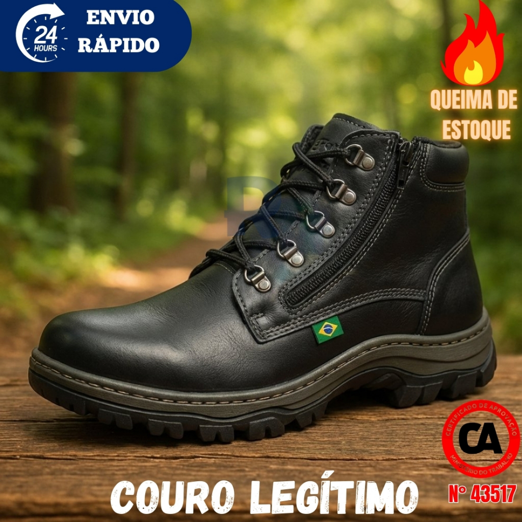 Bota Segurança coturno Botina Unissex Masculina Feminina Confortável Com CA 43517 Couro Legitimo em Oferta na Shopee