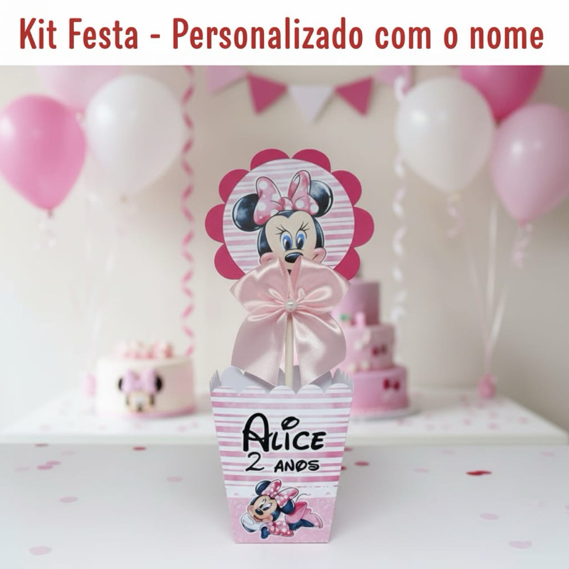 CENTRO DE MESA cachepô Minnie Rosa PEGUE E MONTE | lembrancinhas, decoração, mimos personalizados