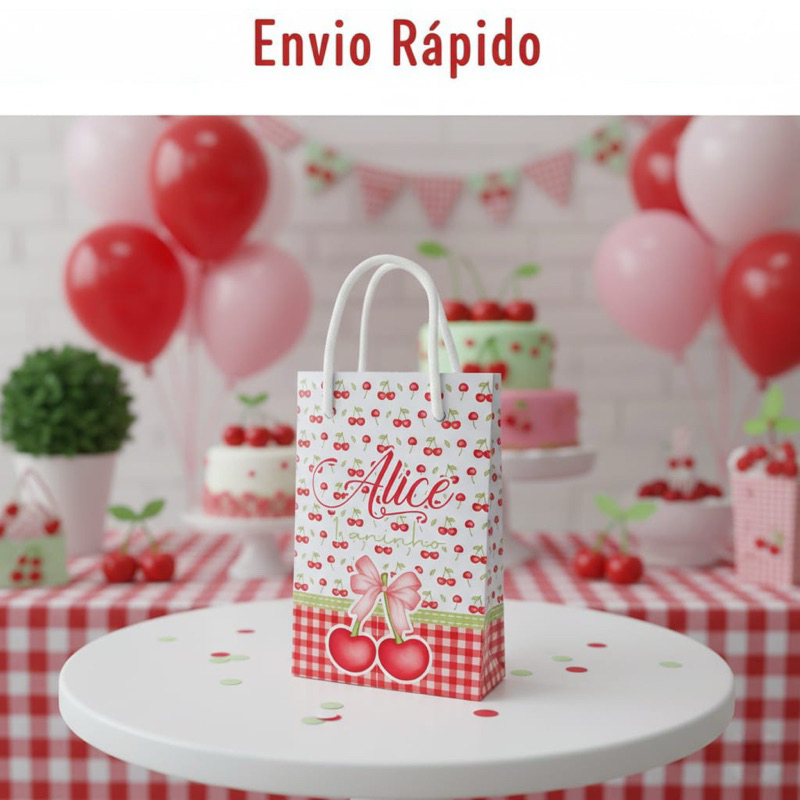 Sacolinha personalizada Cerejinha PEGUE E MONTE | Personalizados lembrancinhas mimos Aniversário