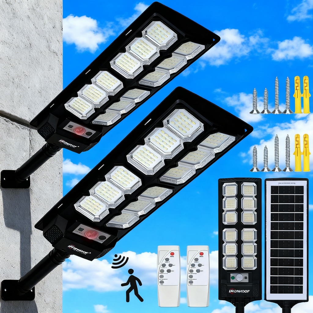 kit 2 700W/500W Luminária Solar Externa Poste Com Controle em Oferta na Shopee