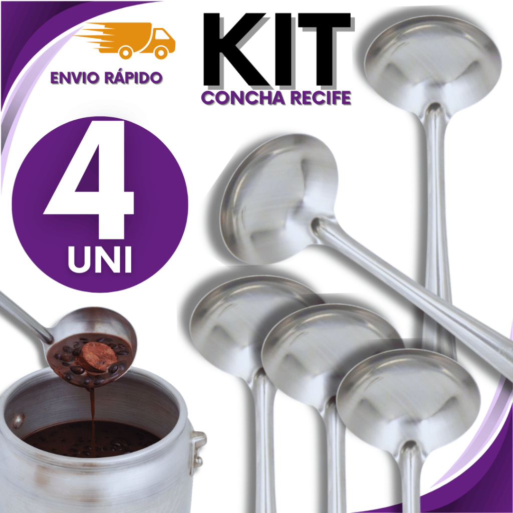 Jogo  KIT 4 Conchas Inox Para Feijão Sopa Caldos Restaurante Cozinha Linha Recife Variáveis Utilidades