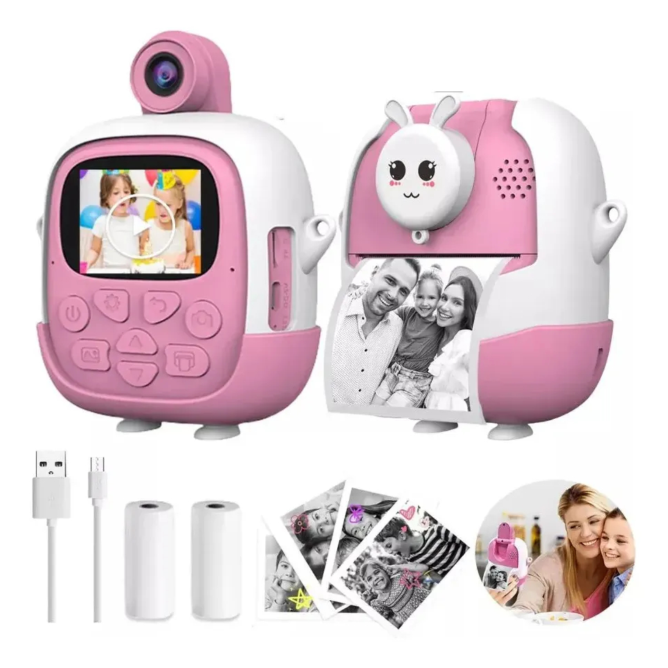 Câmera Infantil Instantânea Filmadora Hd C/lente Selfie Rosa