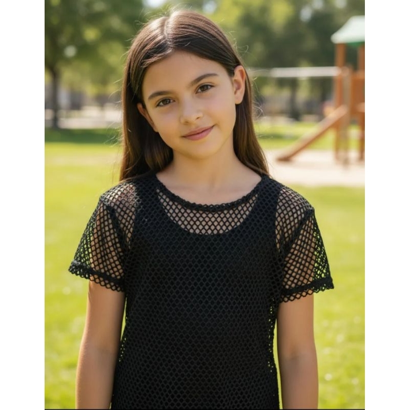 blusinha infantil em tela arrastão de 1 a 14 anos em Oferta na Shopee