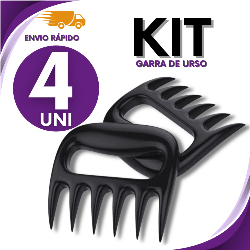 Conjunto Kit 4 Garra de Urso Desfiar Carne Churrasco Saladas Multiuso Premium Utilidades
