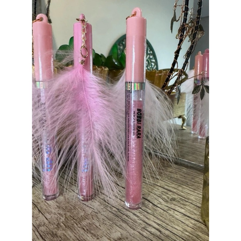 Gloss Labial Bobbi Rara com Glitter- Super Brilho+ Pingente de Pena Fofo