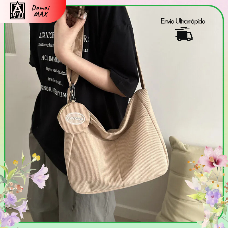 Bolsa de Corduroy Estilo Vintage Simples, Grande Capacidade, Ombro/Transversal em Oferta na Shopee