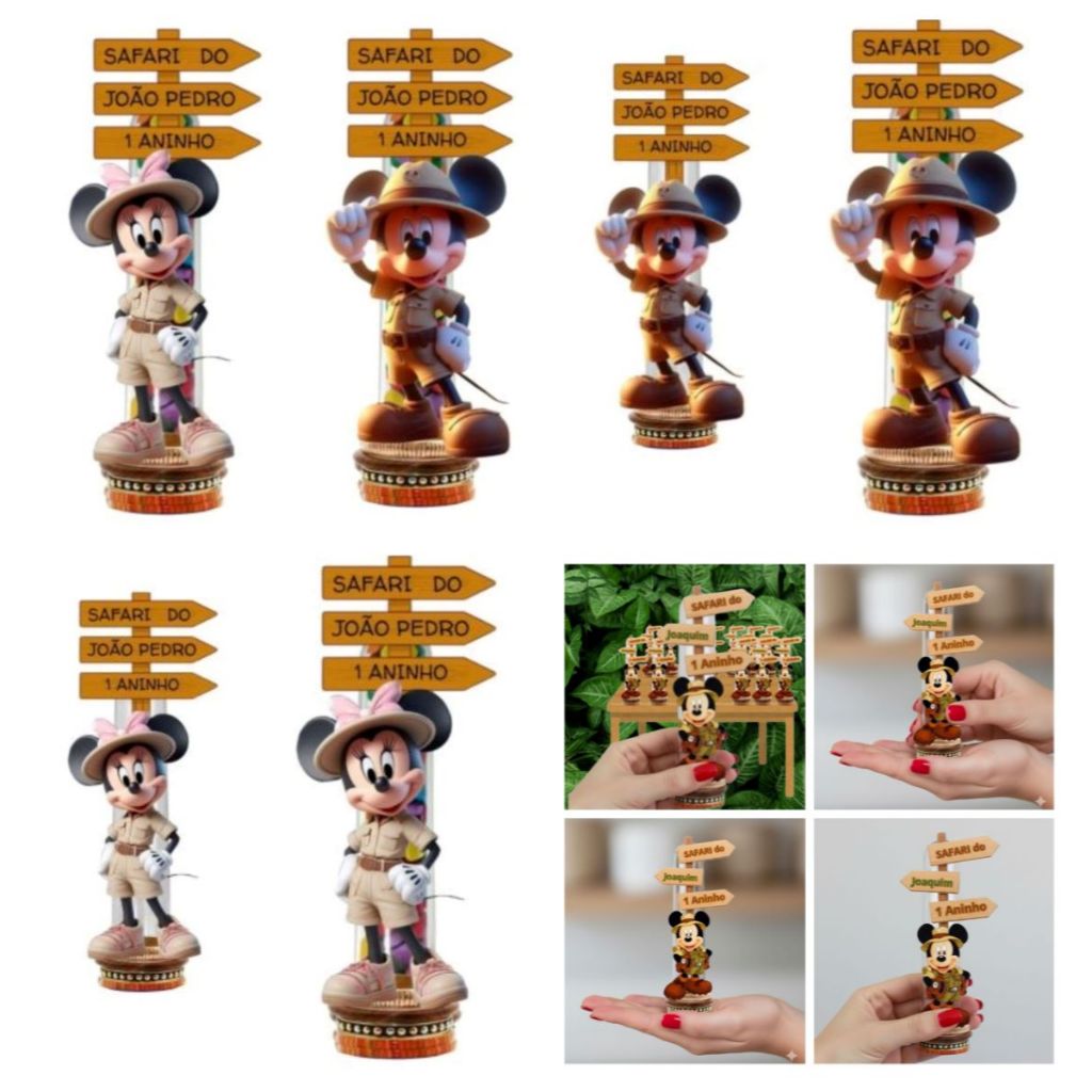 Kit Aplique Tag Mickey Minnie Safari P/ Tubete Festa Infantil Lembrancinha Aniversário