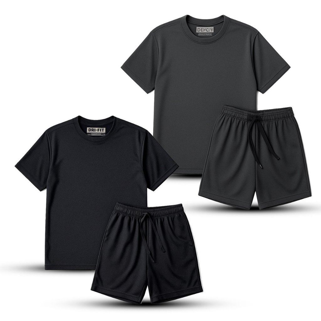 Kit 2 Conjuntos Infantil Masculina Dry Fit Premium Camiseta Bermuda Confortável Secagem Rápida