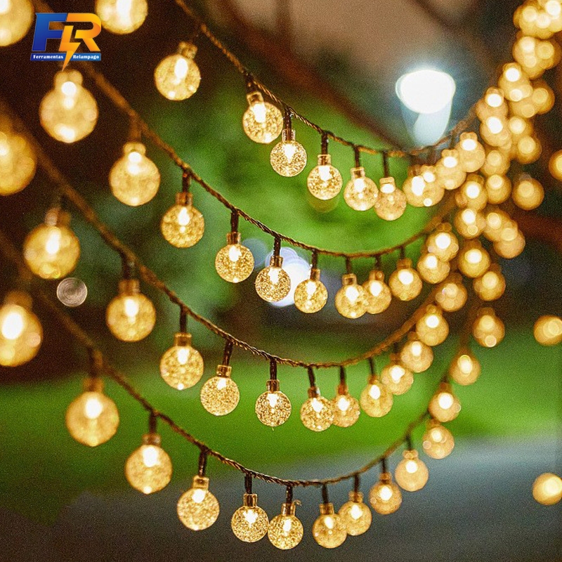 Corda de Luz Solar para Externo Prova D'água 8 Funções  Enfeites de Natal Lâmpada de Cristal Bolinha em Oferta na Shopee