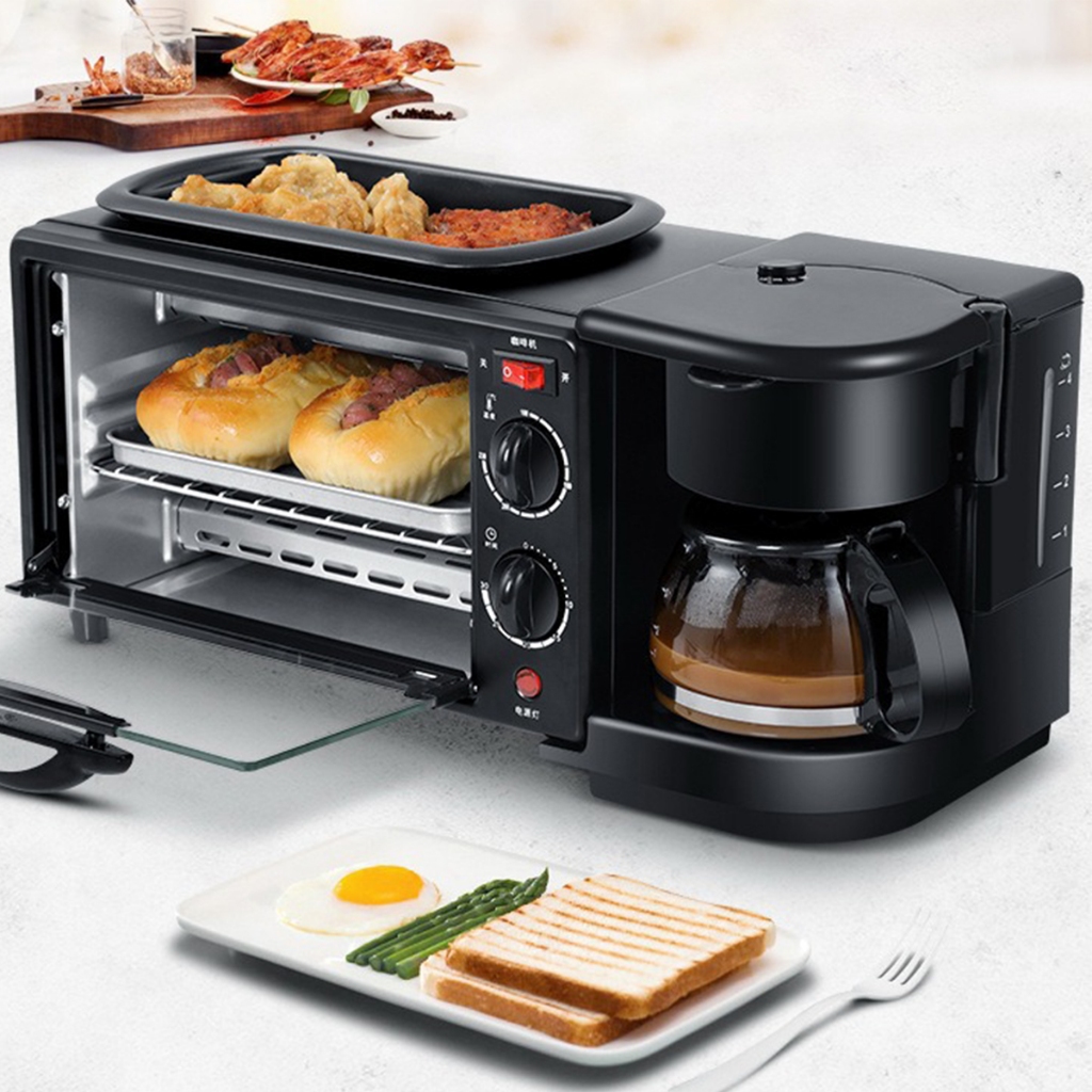Máquina Café Manhã 3 Em 1 Forno Assar Multifunções Pãezinhos Torradeira Frigideira Entrega Rápida