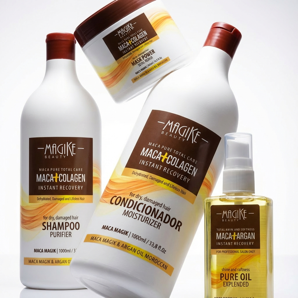 Kit Shampoo 1l + Condicionador 1l + Mascara Maca Essence 500g + Óleo Argan 50ml Magike