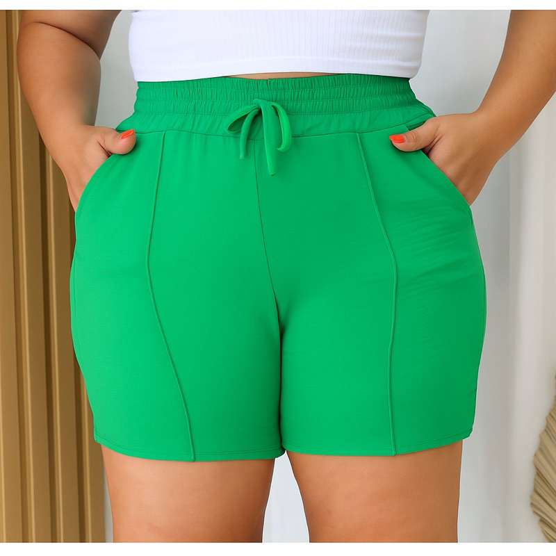 Short Plus Size Feminino Duna Cintura Alta com Bolsos