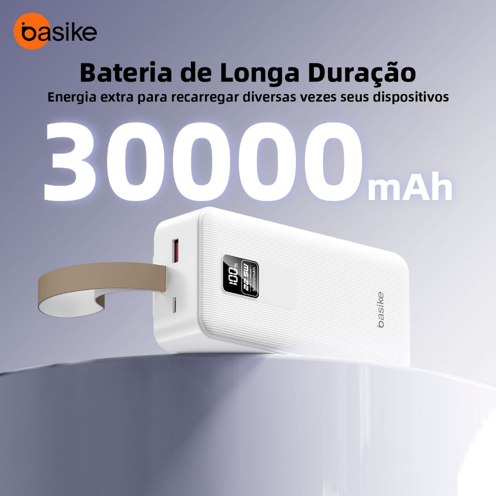 Basike Carregador portátil Power Bank 30000mah PD 22.5W Carregamento rápido 20000mah 10000mah em Oferta na Shopee