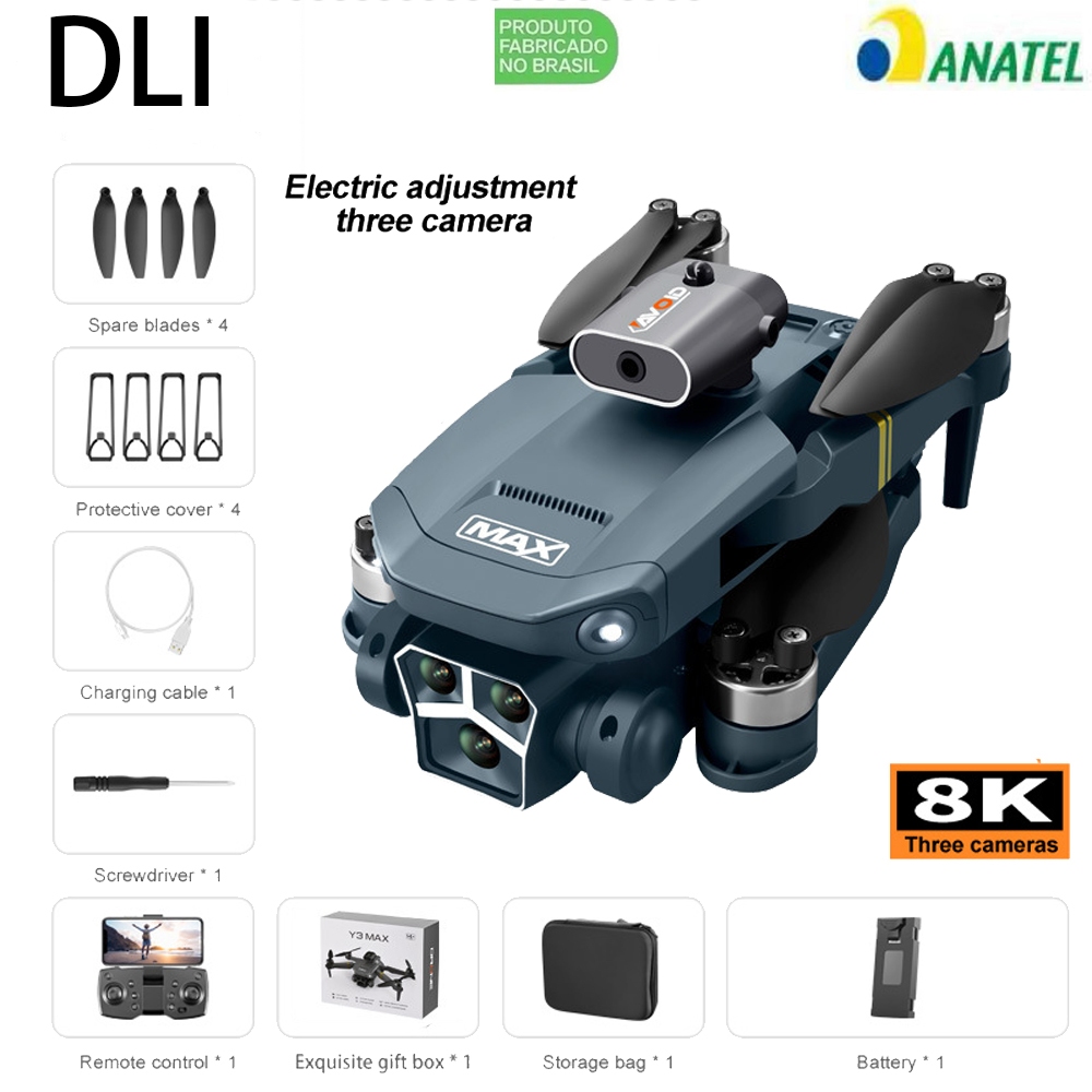 Dli Dual Camera Drone 4K Motor Sem Escovas Profissional Aérea Óptico Evita Obstáculos 3 Baterias