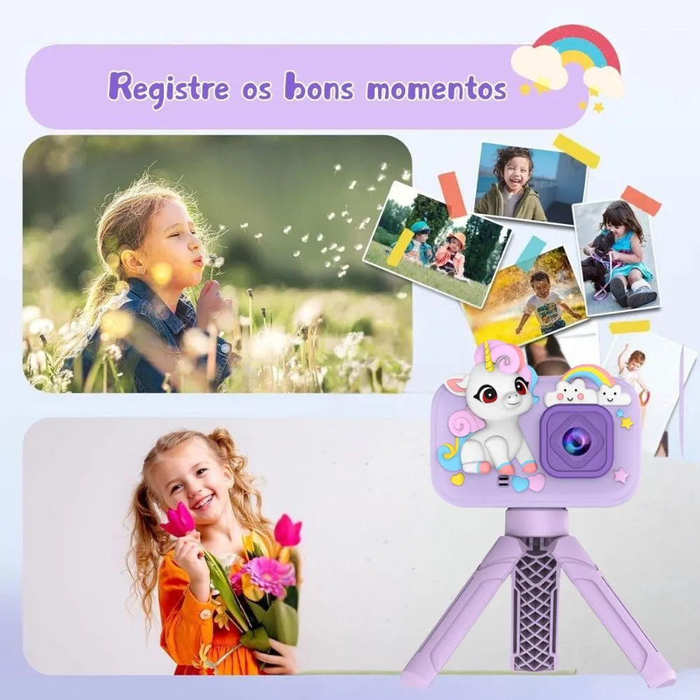 Camera Digital Infantil 48MP 1080P Fotos Vídeos Jogos Tripé Presente Criança