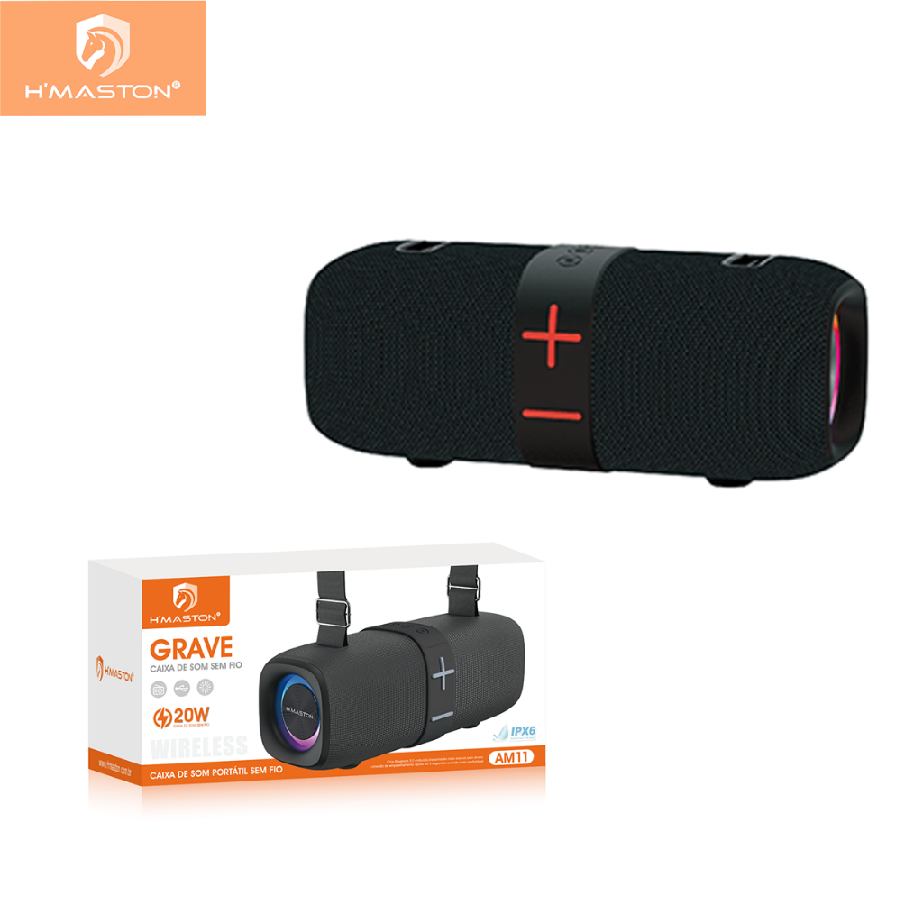 H'maston AM-11 Caixa de som portatil sem fio IPX6 WIRELESS 20W Tecnologia TWS  Resistência GRAVE