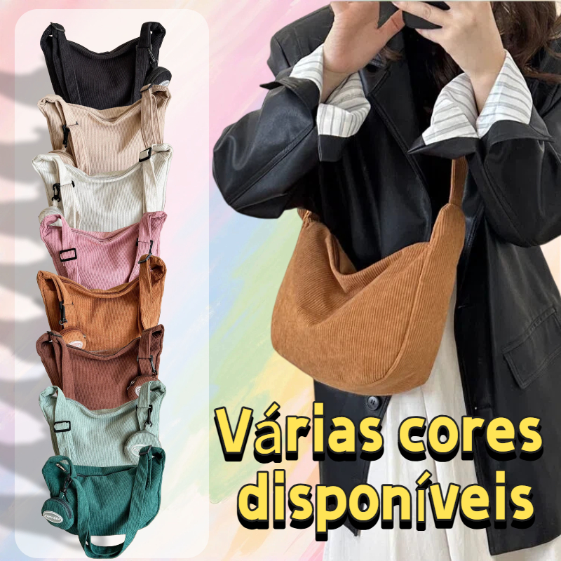 Bolsa de Ombro Casual de Corduroy com Alta Capacidade Acessório Complementar Incluído em Oferta na Shopee