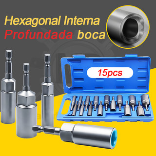 Hexagonal Interna 15 Peças 80mm Chave de Fenda de Energia Elétrica 1/4" Haste Sextavada Soquete Bit CRV 5,5-19mm