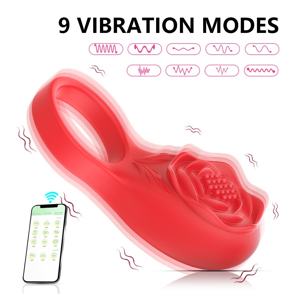 Anel Peniano em formato de flor Vibratório com Estimulador de Clitóris e Texturas App Controle