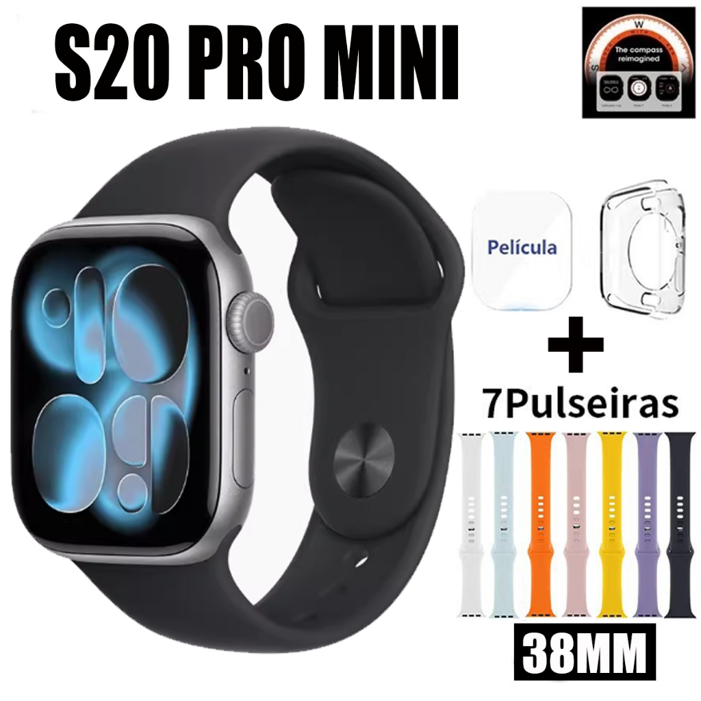 Relógio Smartwatch ULTRA PRO MINI e Pro+ Com 7 Pulseiras 38mm Lançamento 2025Chat GPT GPS Compatível IOS e Android