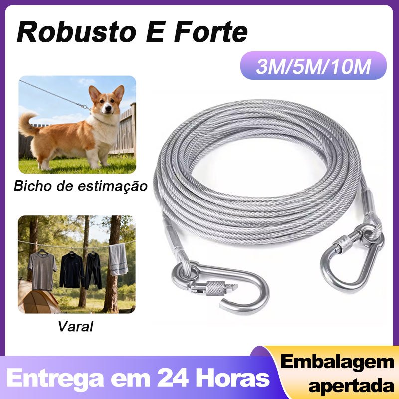 Cabo de Amarração para Cães ou Passeio Varal de Aço 3/5/10 Metros Reforçado para Secar Roupas 3MM em Oferta na Shopee
