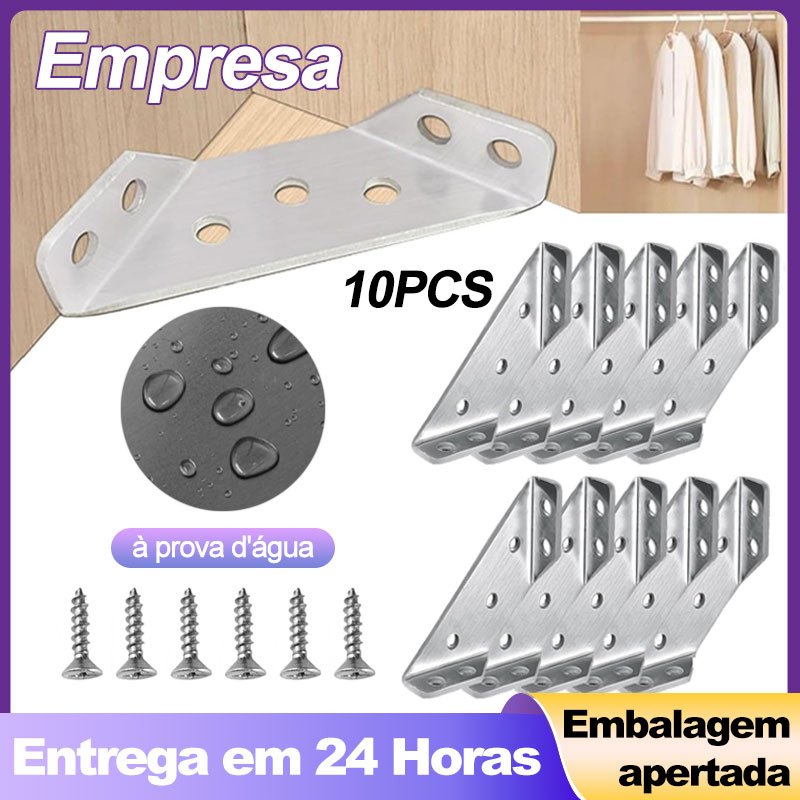 Kit 10/30 Cantoneiras Reforçadas Aço Inoxidável 2mm com Parafusos Suporte de Canto para Móveis