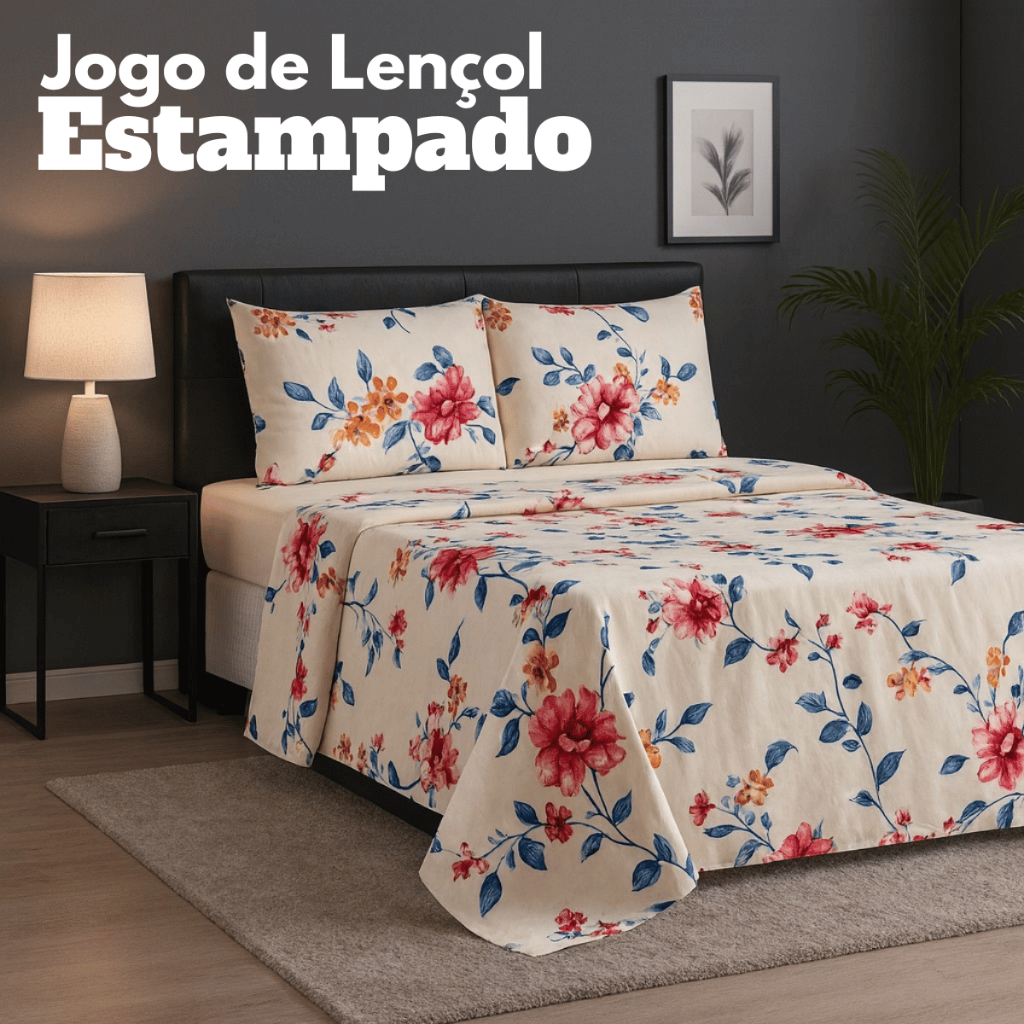 Jogo de Lençol Queen com Elástico 200 Fios Jogo de Cama Queen Estampado Toque Macio e Resistente