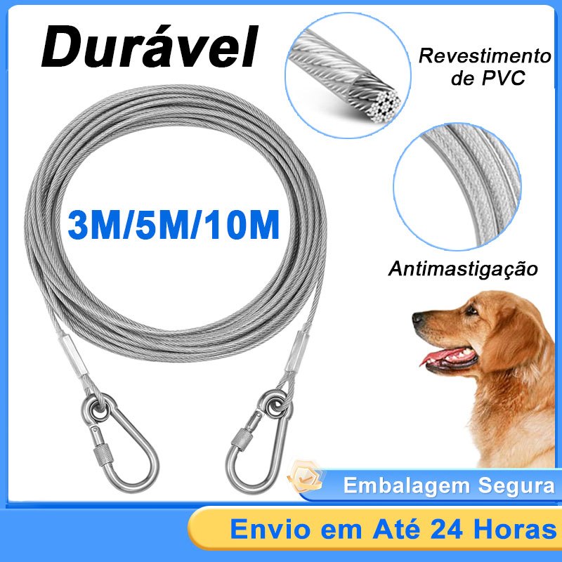 Cabo De Aço Revestido Cristal Amarração Para Cães Ou Guia Passeio 3M 5M 10M Multifuncional em Oferta na Shopee