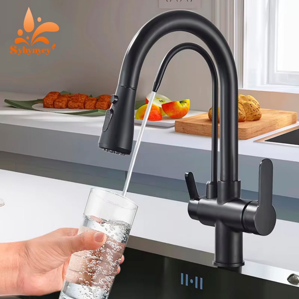 Torneira de cozinha Torneira de água pura Preto mate Torneira de água potável quente e fria Torneira misturadora destacá em Oferta na Shopee