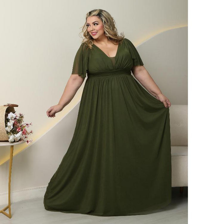 Vestido Longo Plus Size Feminino Festa Elegante Madrinha Casamento Formatura Luxuoso