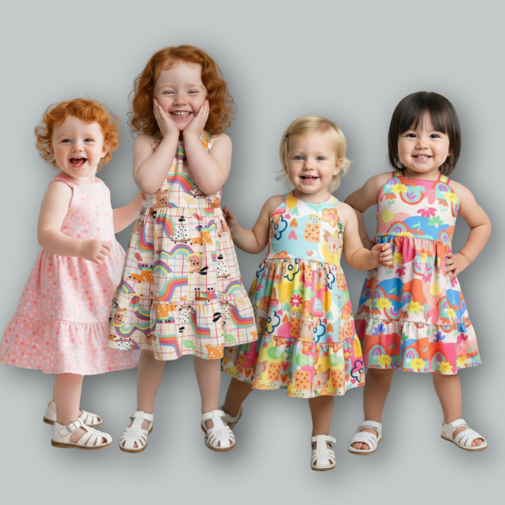 Combo 4 Vestidinhos Infantis Menina Feminino Malha Infantil Colorido Rodado Estampado Menina Alcinha